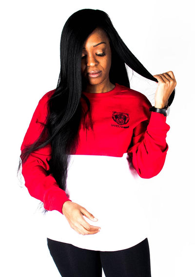 Oversize Two-Tone Long Sleeve Shirt (Red/White) - Bare All Clothing