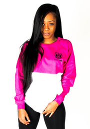 Oversize Two-Tone Long Sleeve Shirt (Pink/White) - Bare All Clothing
