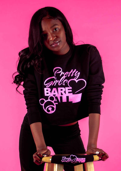 Pretty Girls Love Bare All  Crop Sweatshirt (Black) - Bare All Clothing
